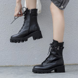 Fashion women's shoes in winter 2019 cross lacing ladies boots concise mature buckle matin boots black leather big size classics