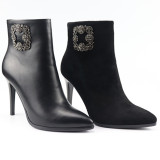 Fashion zipper stilettos heels 11cm women's shoes winter 2019 pointed toe black leather sexy elegant ladies boots