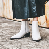 Fashion women's shoes winter 2019 pointed toe slip-on genuine leather ladies boots white chunky heels 5cm ankle boots size 40