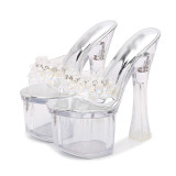 Summer 2019 fashion women's shoes sexy elegant party shoes pvc color waterproof platform slippers crystal rhinestone slides 17cm
