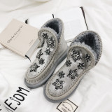 Fashion women's shoes in winter 2019 add wool upset snow boots crystal rhinestone grey big size sweet comfortable concise