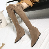 Fashion women's shoes 2019 pointed toe red over the knee high boots sexy elegant wedges ladies stretch boots