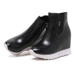 Fashion women's shoes in winter 2019 round toe women's boots black leather comfortable 7 inches inside leisure concise mature pure color