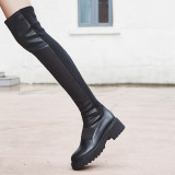 Fashion women's shoes in winter 2019 slip-on waterproof over the knee high boots sexy concise mature pure color big size black