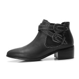 Fashion women's shoes winter 2019 pointed toe buckle matin boots genuine leather short boots black leather big size ankle boots