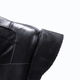 Fashion women's shoes winter 2019 round toe flat paltform boots slip-on over the knee high boots wedges genuine leather shoes