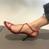 Summer 2019 fashion trend office lady women's shoes sandals stilettos heels buckle sexy elegant party shoes red narrow band