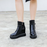 Fashion women's shoes in winter 2019 round toe zipper black genuine leather ladies boots wedges ankle boots platform stars shoes