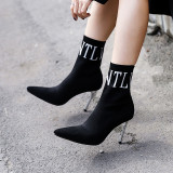 Spring and autumn sexy elegant 2019 fashion women's shoes pointed toe stilettos heels short socks boots ladies letters knitting boots