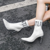Spring and autumn sexy elegant 2019 fashion women's shoes pointed toe stilettos heels short socks boots ladies letters knitting boots