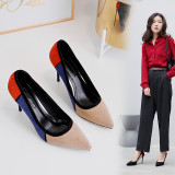 stilettos high heels 9cm slip on pointed toe mixed color pumps sheepskin party shoes ladies women's shoes