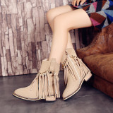 Fashion women's shoes in winter 2019 zipper round toe apricot women's boots short boots fringed pure color concise mature