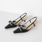 Summer 2019 fashion pointed toe trend women's shoes sandals narrow band buckle elegant beige concise leather butterfly-knot