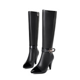 Fashion 2019 autumn winter  sexy knee high boots shoes ladies zipper buckle pointed toe cone heels mature women's shoes large size 45