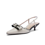 Summer 2019 fashion pointed toe trend women's shoes sandals narrow band buckle elegant beige concise leather butterfly-knot