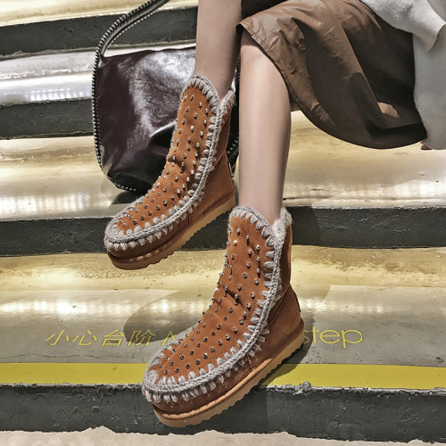 Us 61 Flat Platform Snow Boots Warm Fashion Brown Cow Suede