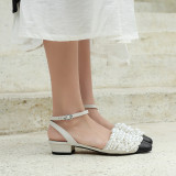 Summer 2019 fashion trend women's shoes sandals narrow band buckle elegant pearl ladylike temperament white sweet concise