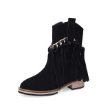 Fashion women's shoes in winter 2019 zipper round toe apricot women's boots short boots fringed pure color concise mature
