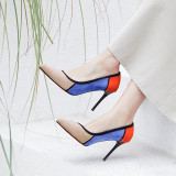 stilettos high heels 9cm slip on pointed toe mixed color pumps sheepskin party shoes ladies women's shoes