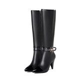 Fashion 2019 autumn winter  sexy knee high boots shoes ladies zipper buckle pointed toe cone heels mature women's shoes large size 45