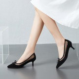 Summer 2019 fashion women's shoes heel-height 7.5cm Ladies pointed toe sexy mesh party shoes slip on  butterfly-knotpumps size 33 40