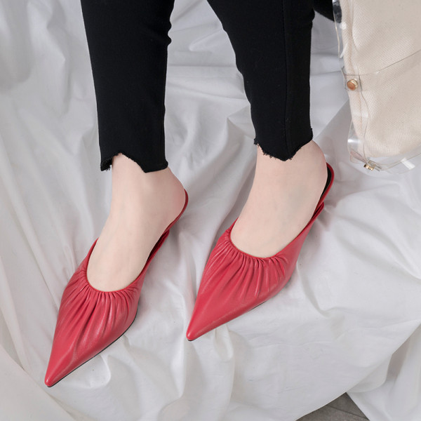 Summer 2019 fashion stilettos heels 5cm women's shoes elegant sweet concise yellow mature office lady slippers white mules slide