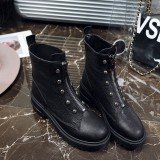 2019 spring autumn round toe casual zipper woman shoes ladies flat fashion ankle boots new black comfortable leather leisure