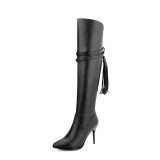 Fashion buckle fringed women's shoes in winter 2019 pointed toe stilettos heels women's boots concise over the knee high boots