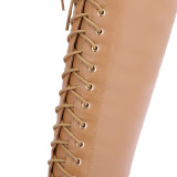 Fashion novelty women's shoes in winter 2019 pointed toe cross lacing women's boots knee high boots personality khaki leather