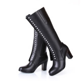 Fashion women's shoes winter 2019 round toe hunky heels 7cm knee high boots small yard 31 big yard 45 rivets fashion boots genuine leather shoes ladies