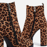 Fashion comfortable women's shoes spring autumn 2019 round toe chunky heels 12cm zipper boots leopard print ankle boots new