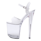 Summer stilettos extreme crystal heels clear platform red white sandals ladies big size high heels 20cm