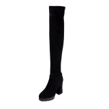Fashion round toe women's boots women's shoes in winter 2019 over the knee high boots zipper concise mature black comfortable