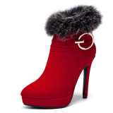 Fashion women's shoes in winter 2019 stilettos heels waterproof zipper sexy elegant ladies boots feather metal decoration