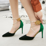 2019 summer woman shoes high heels 9cm pumps buckle women narrow band stiletto heels glitter sandals mixed colors