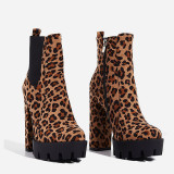 Fashion comfortable women's shoes spring autumn 2019 round toe chunky heels 12cm zipper boots leopard print ankle boots new