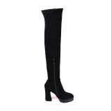 Fashion round toe women's boots women's shoes in winter 2019 over the knee high boots zipper concise mature black comfortable