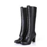 Fashion women's shoes winter 2019 round toe hunky heels 7cm knee high boots small yard 31 big yard 45 rivets fashion boots genuine leather shoes ladies