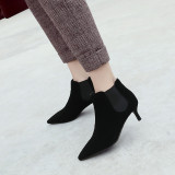 Fashion elastic women's shoes spring 2019 stilettos heels black matte sexy elegant ladies grey ankle boots concise mature office lady lower heels shoes