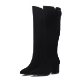 Fashion women's shoes in winter 2019 pointed toe chunky heels zipper buckle knee high boots black big size 41 small size 33