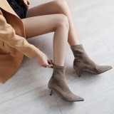 Fashion slip-on pointed toe women's shoes in winter 2019 stilettos heels matte elegant ladies boots concise mature office lady