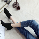 Fashion side zipper women's shoes in winter 2019 stilettos heels matte sexy elegant ladies boots concise mature office lady