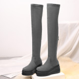 Fashion women's shoes in winter 2019 round toe women's boots over the knee high boots zipper concise mature black comfortable