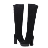 Fashion elegant ladies boots concise over the knee high boots in winter 2019 zipper chunky heels round toe classics black matte