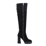 Fashion elegant ladies boots concise over the knee high boots in winter 2019 zipper chunky heels round toe classics black matte