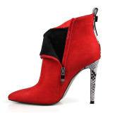 Fashion pointed toe women's shoes 2019 sexy elegant ladies boots red ankle boots mature zipper serpentine stilettos high heels