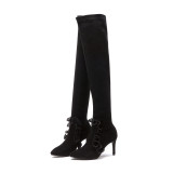 Fashion ruffles black women's shoes over the knee high boots in winter 2019 slip-on pointed toe stilettos heels women's boots
