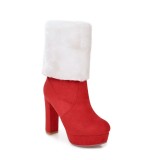 Fashion women's shoes in winter 2019 pointed toe chunky heels slip-on women's boots knee high boots red waterproof