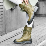 Fashion leisure women's shoes in winter 2019 cross lacing round toe army green short boots matin boots classics concise mature