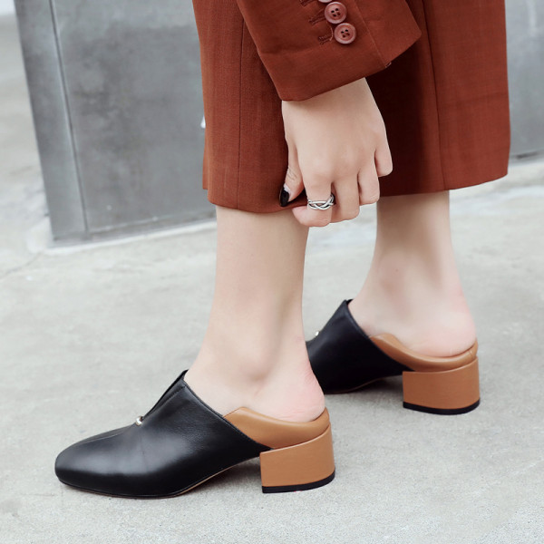 Spring and autumn personality slip-on small leather shoes 2019 fashion joker women's shoes pointed toe mixed colors nude black